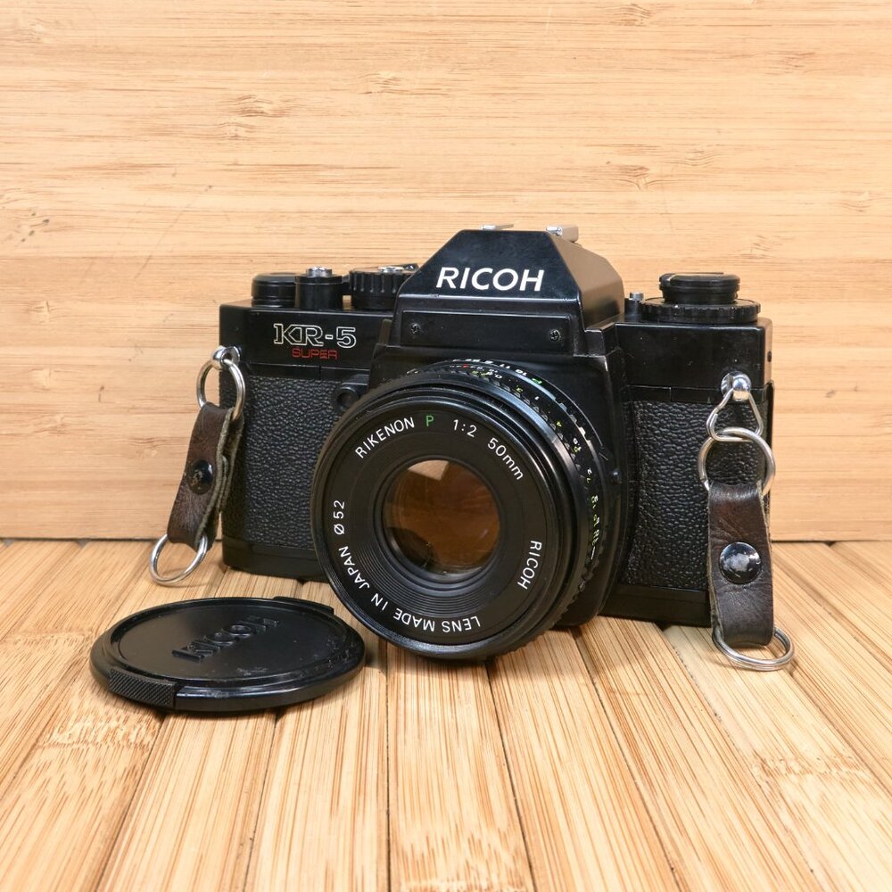 Vintage Ricoh KR-5 Super SLR Camera, Rikenon P 1:2 50mm lens, Made in Japan